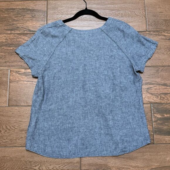 Christopher & Banks Demin Look Linen Blend Blouse Lightweight Sz Large - Picture 5 of 5